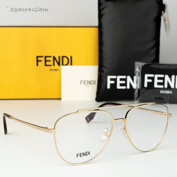 Fendi Women Eyeglasses Metal Shiny Clear Gold Demo Pilot FE50077U 032 BRAND NEW - Picture 1 of 10